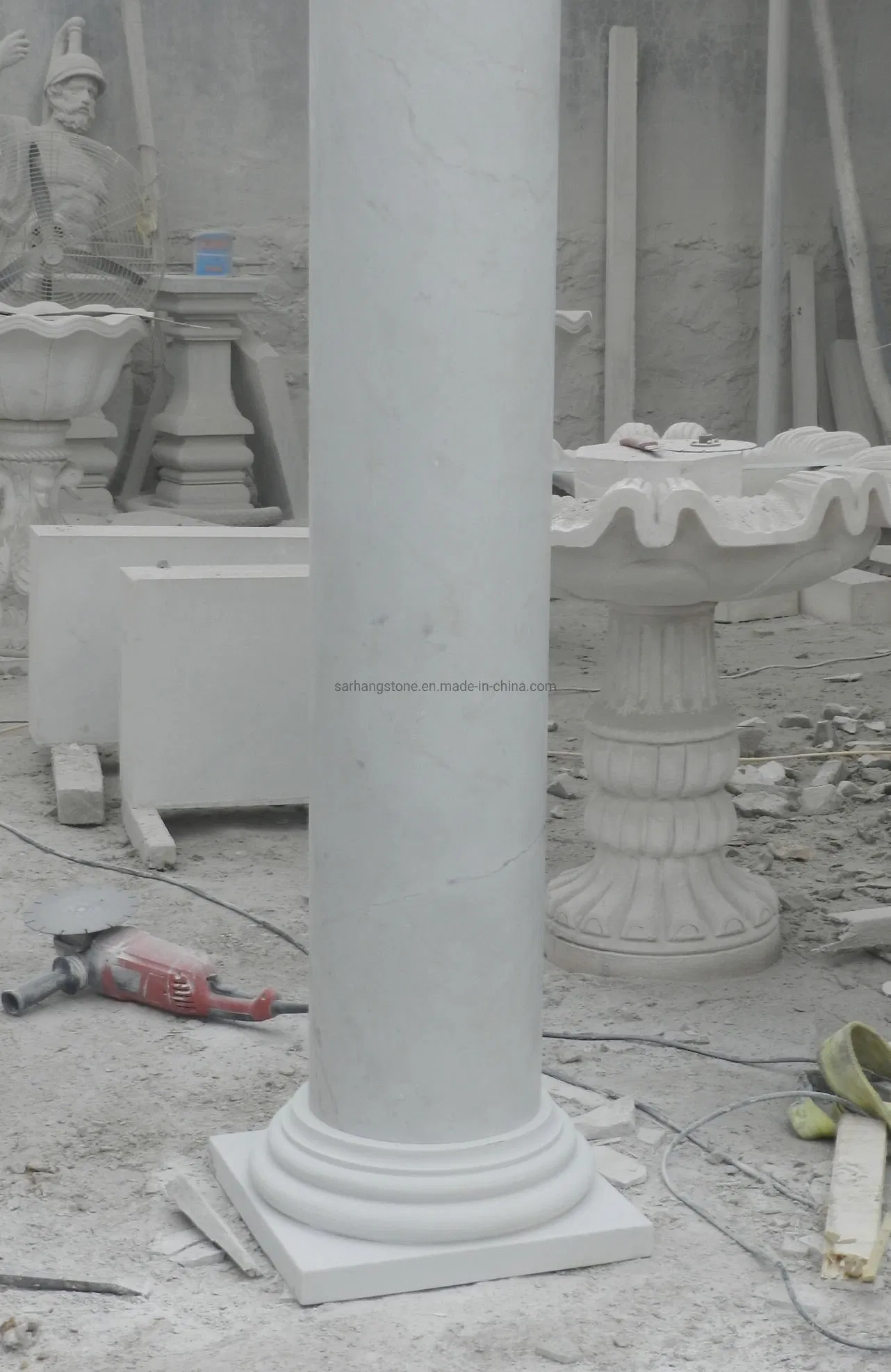 Round Roman Column Design Natural Stone White Marble Pillars Roman Column for Deco
