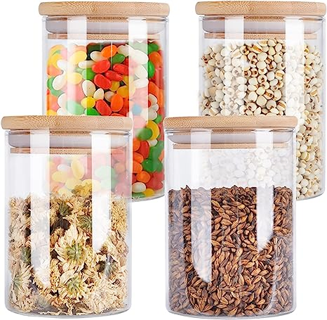 Food Grade Glass Jar with Bamboo Lid Airtight Storage Jar Seasoning Cans