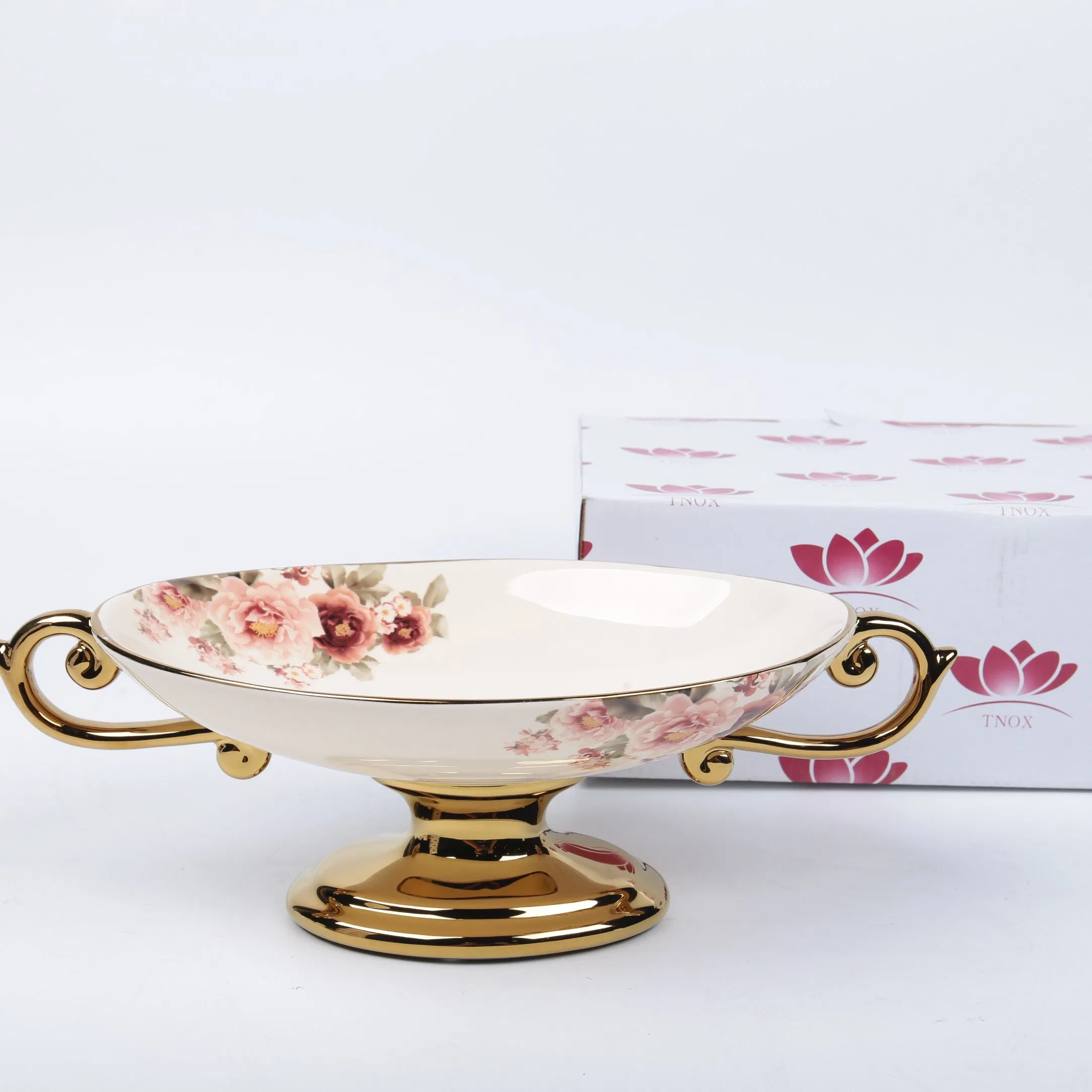 Home Accessories Gold Plating Decorative Bowl Gift Ceramic Fruit Bowl