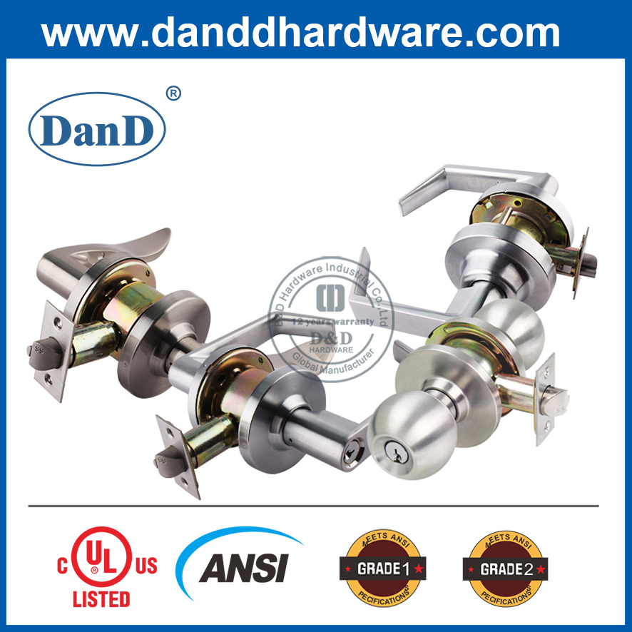 UL ANSI Grade 2 Door Furniture Ironmongery Zinc Alloy Fire Rated Handle Set American Standard Safety Cylinder Tubular Lever Lock