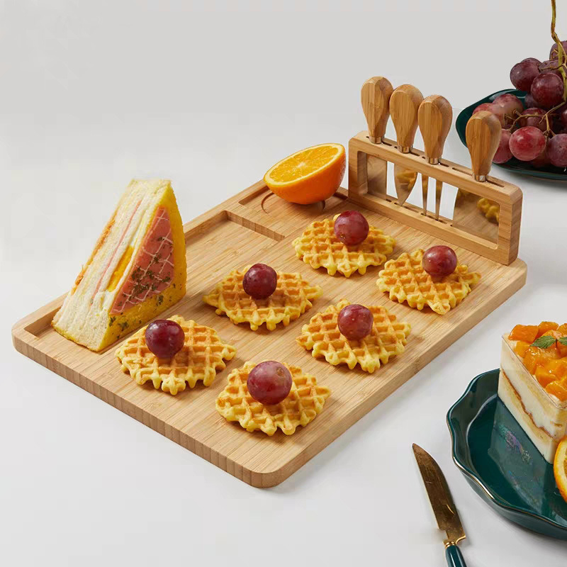 Bamboo Cheese Board with Tools Butter Knife Set
