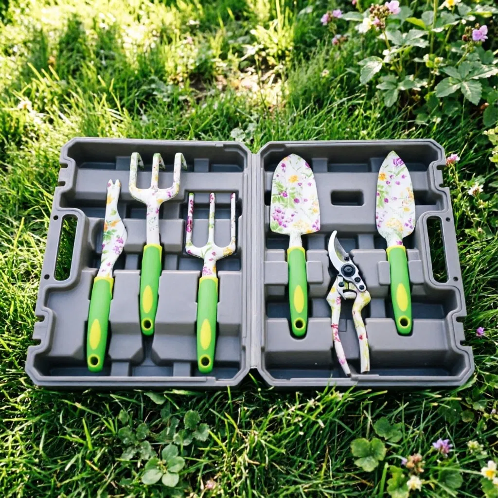 7 Piece Heavy Duty Aluminum Alloy Manual Garden Tools Set with Garden Carrying Box