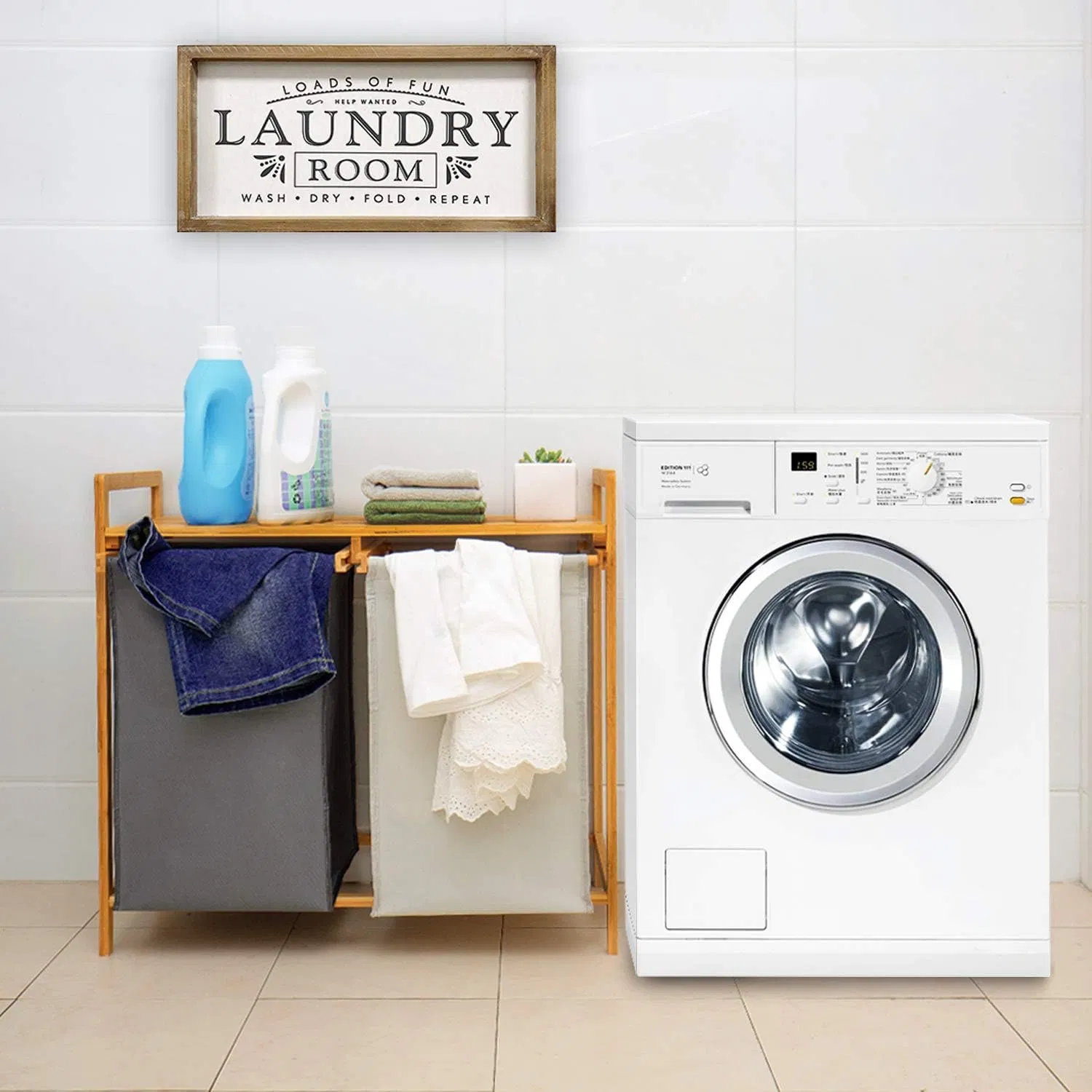 Bamboo Household Laundry Room Bedroom Double Drawer Laundry Basket
