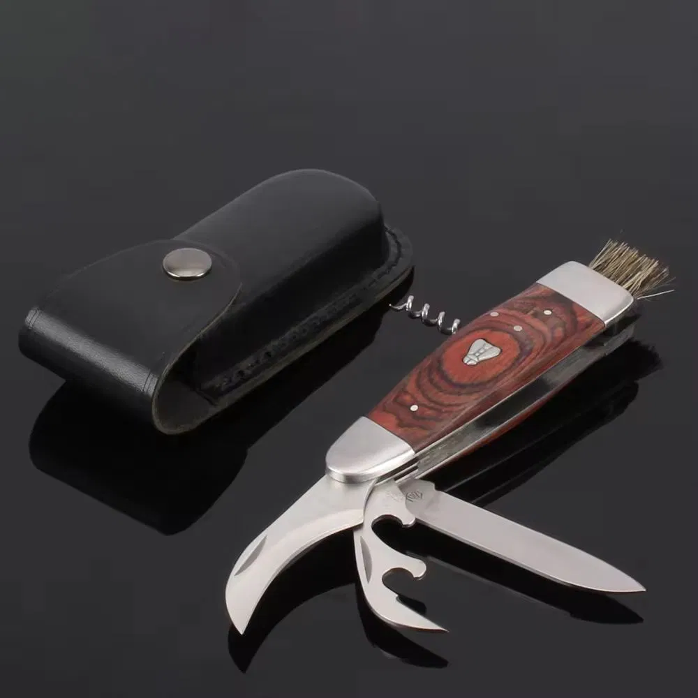 Stainless Steel Multi Function Wine Corkscrew Pocket Folding Opener BBQ Brush Knife with Laguiole Pakka Handle Mushroom Knife