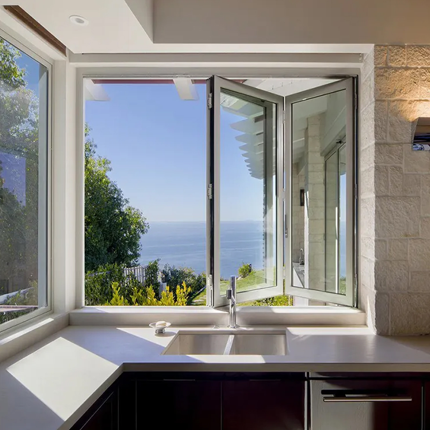 Modern Folding Windows New Design Double Glazed Glass Aluminum Alloy Frame Sliding Bi-Fold Glass Window