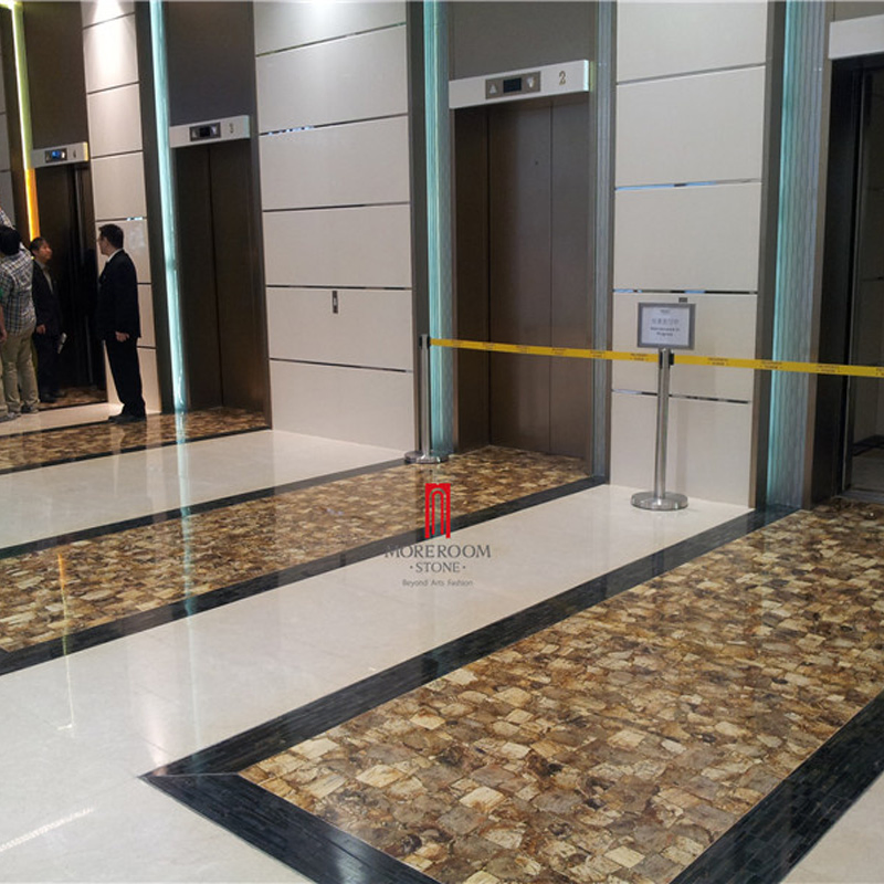 Semi Precious Stone Natural Marble Fossil Wood Stone Reception Desk