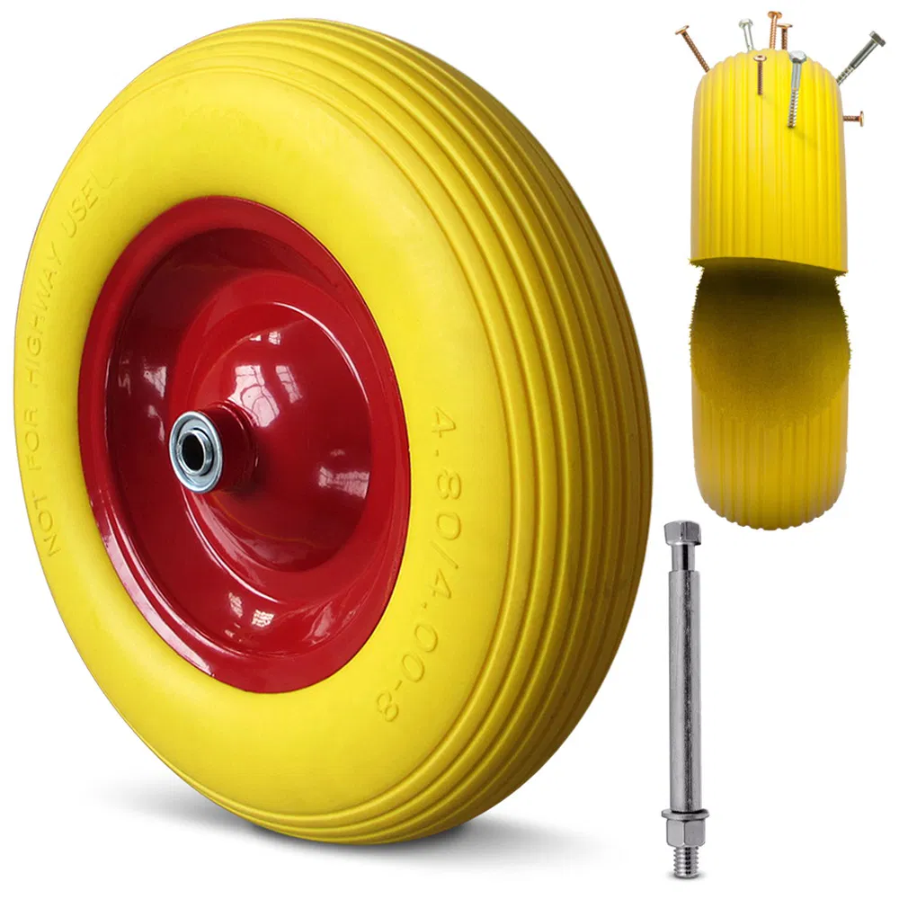 10 12 13 14 15 16 Inch, Solid Polyurethane PU Foam Flat Free Tire and Wheel, Lawn Mower Wheelbarrow Hand Trucks Garden Wagon Cart Trolley Tire and Wheel