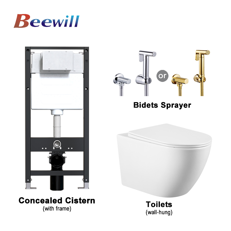 Modern Design Bathroom Set Concealed Cistern and Wall Hang Toilet