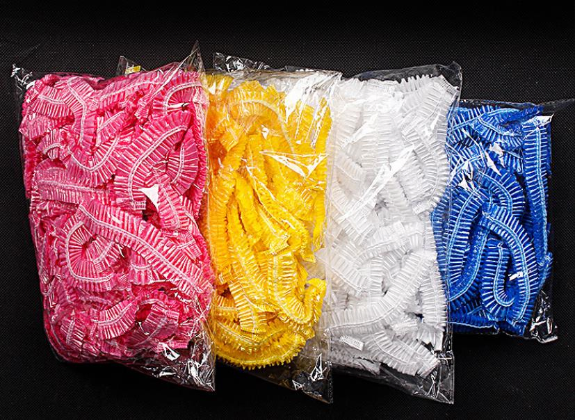 Custom Waterproof Elastic Clear Bath Disposable Plastic PE Shower Hood Clip Cap for Salon Hotel Travel