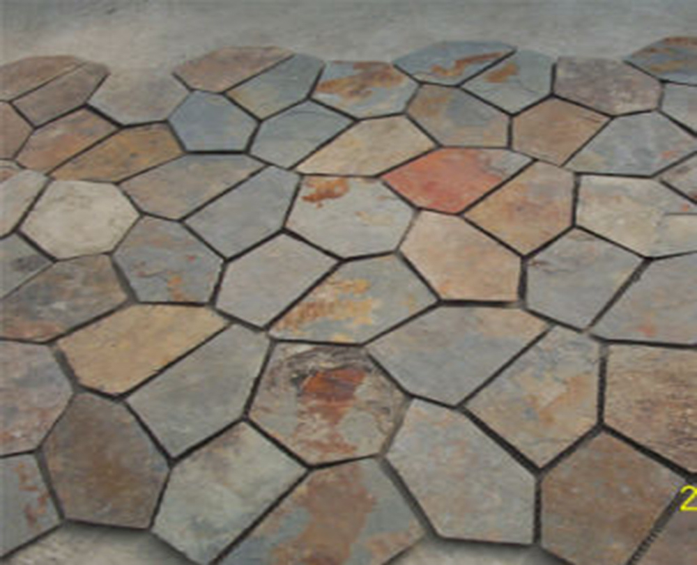 Exterior Decoration Natural Slate Paving Rusty/Yellow Wooden Vein Slate Flagstone Pattern Landscape