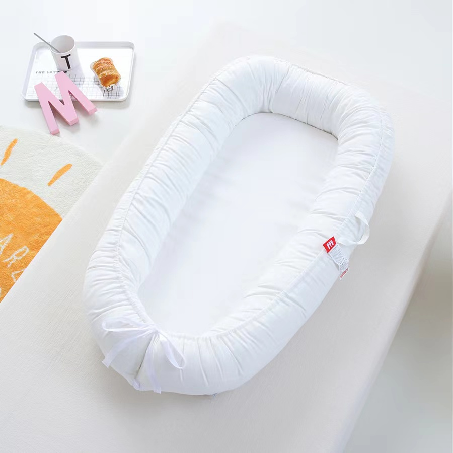 Solid Color Adjustable Newborn Lounger Bed Ultra Soft Cotton Baby Lounger Crib Baby Nest Bed