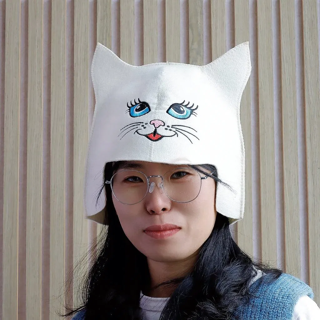 Eco-Friendly Wool Sauna Headwear - Heat-Blocking & Cute Bunny Ear Style