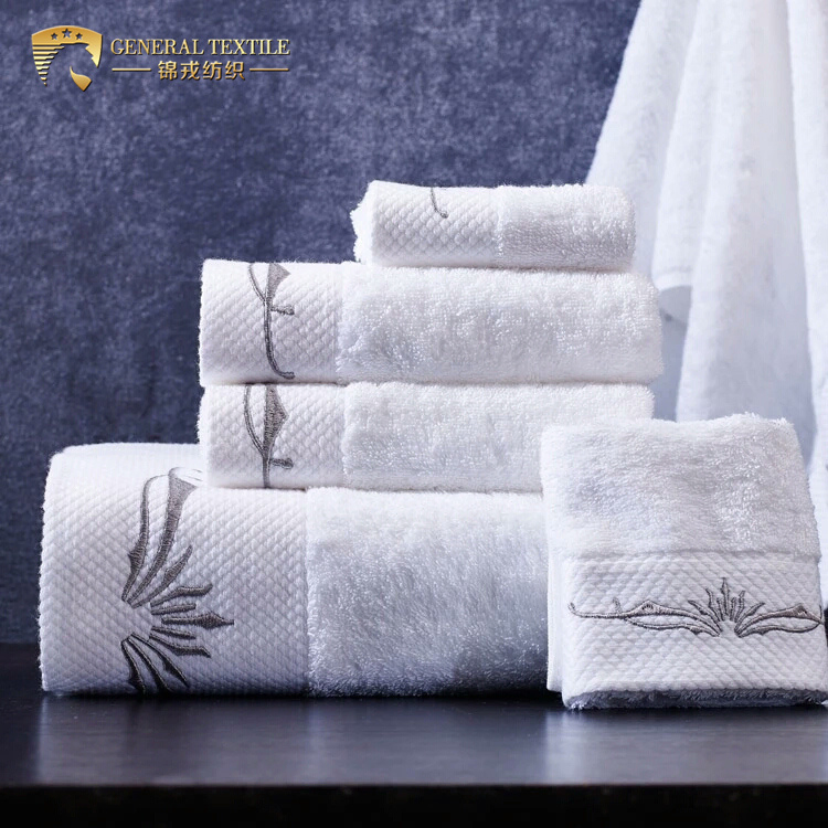 High Quality Custom Logo Embroidered White Super Absorbent 100% Cotton Hotel Towel