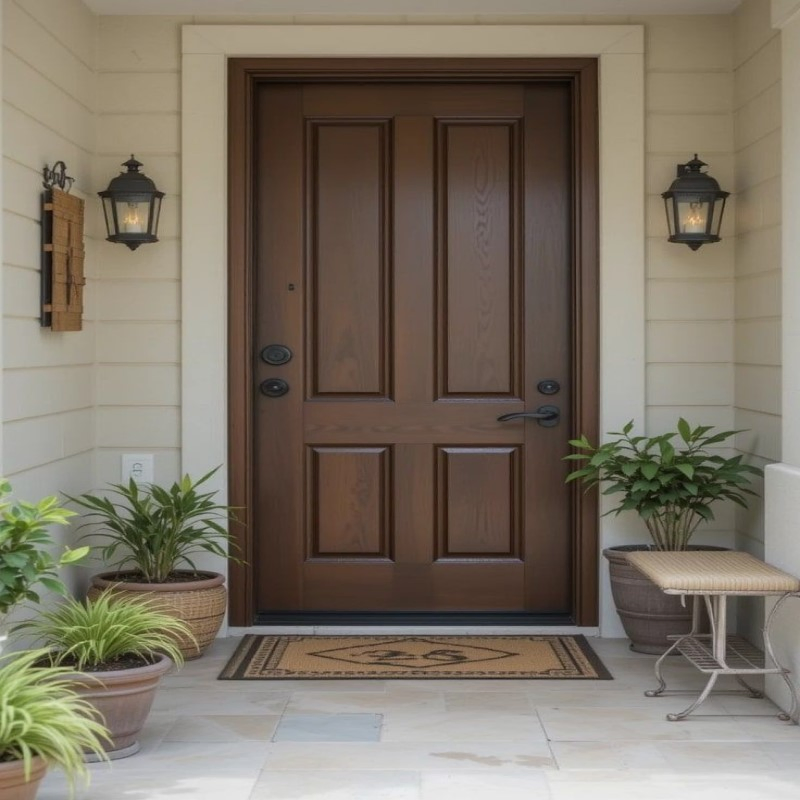 Stunning Single Wooden Villa Entryway Classic Solid Wood Shaker Entry Door