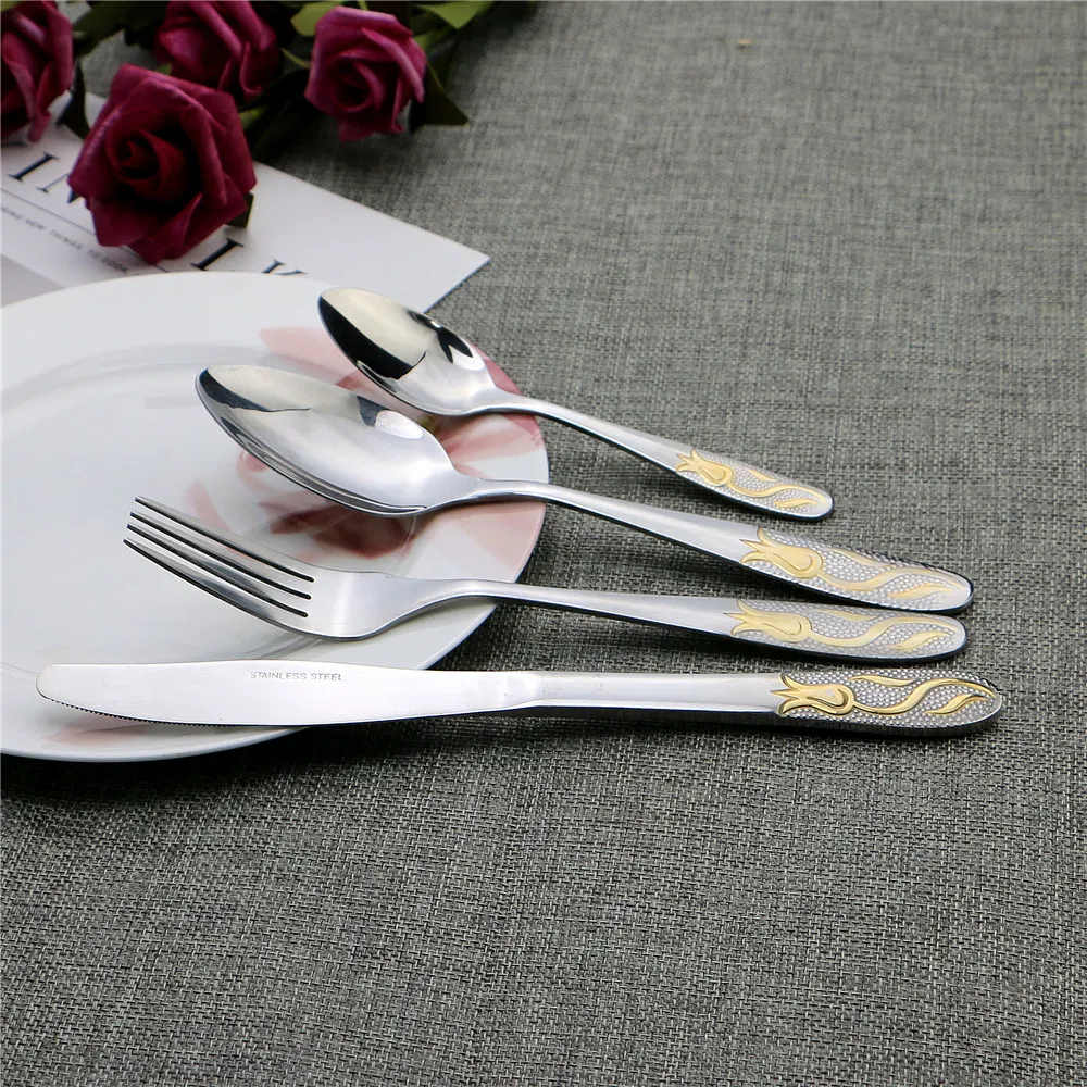 Chinese Tableware Wholesale Stainless Steel Cutlery with Gold Plating