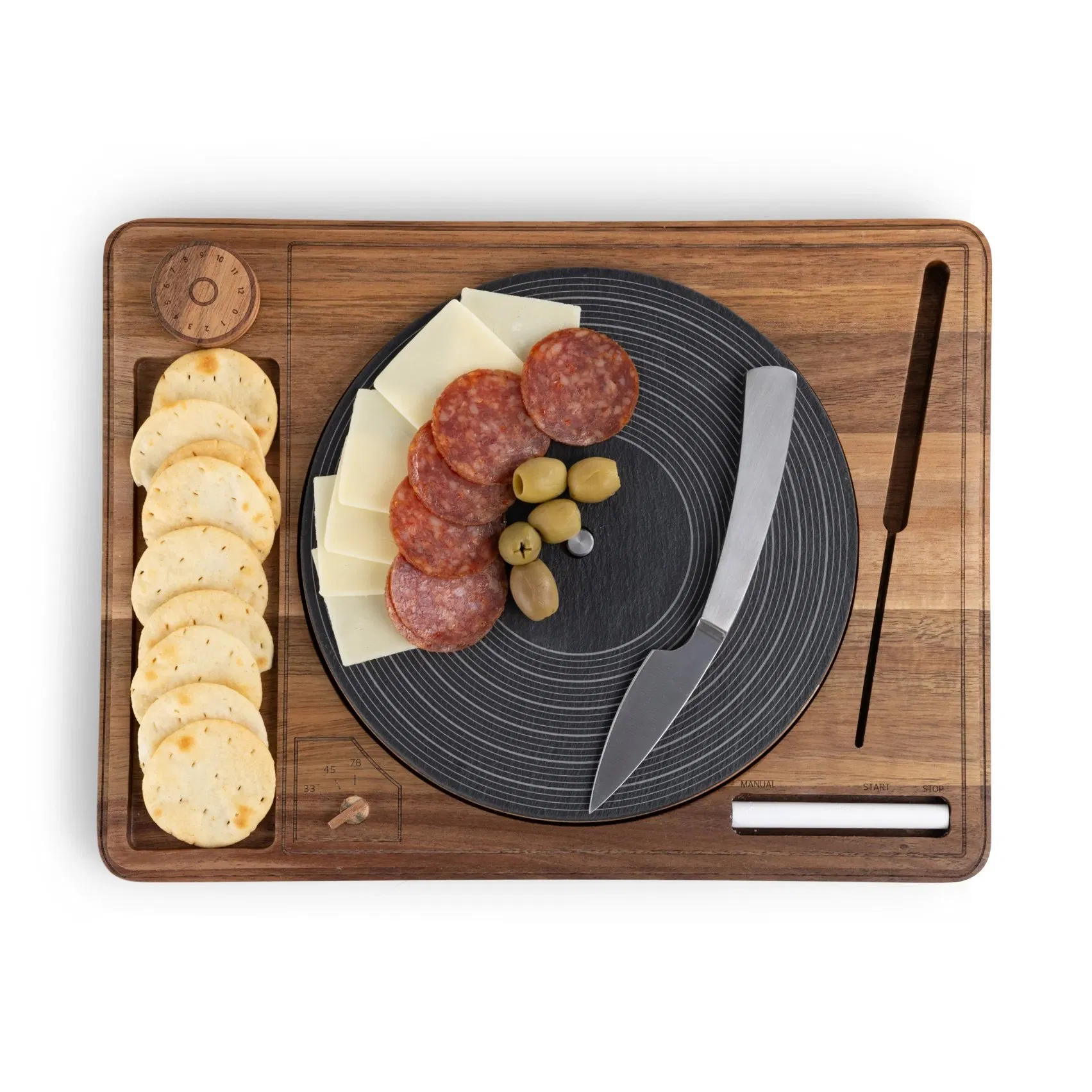 Customed Acacia and Slate Cheese Board Set Retro Vinyl Record Charcuterie Board