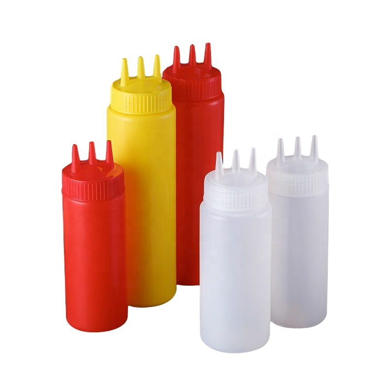 Reusable Plastic Kitchen Condiment Sauce Dispenser Ketchup Bottle with 3 Holes