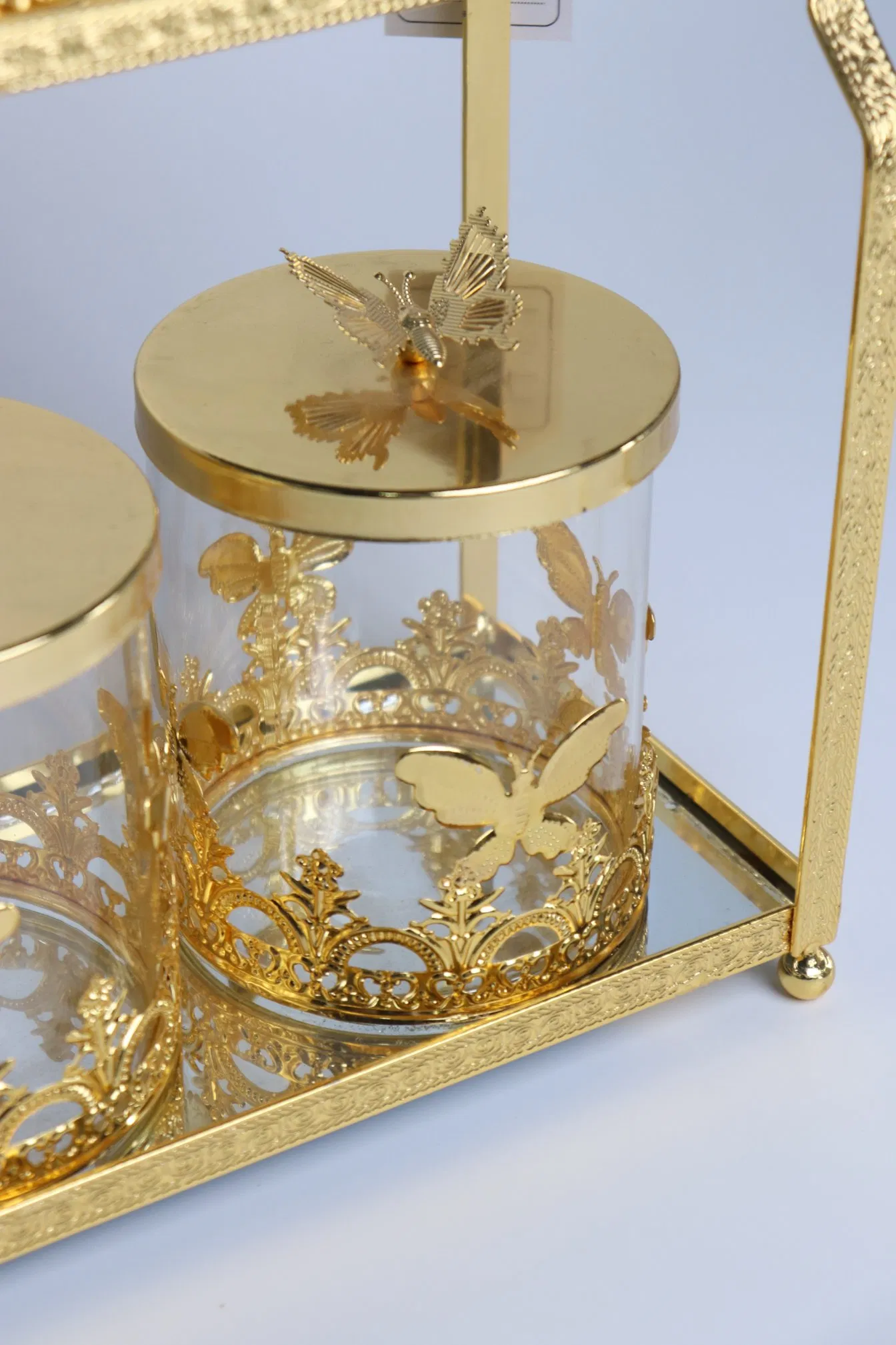Home and Kitchen Supplies Gold-Plated Iron Frame with 6 Large Glass Jars Set