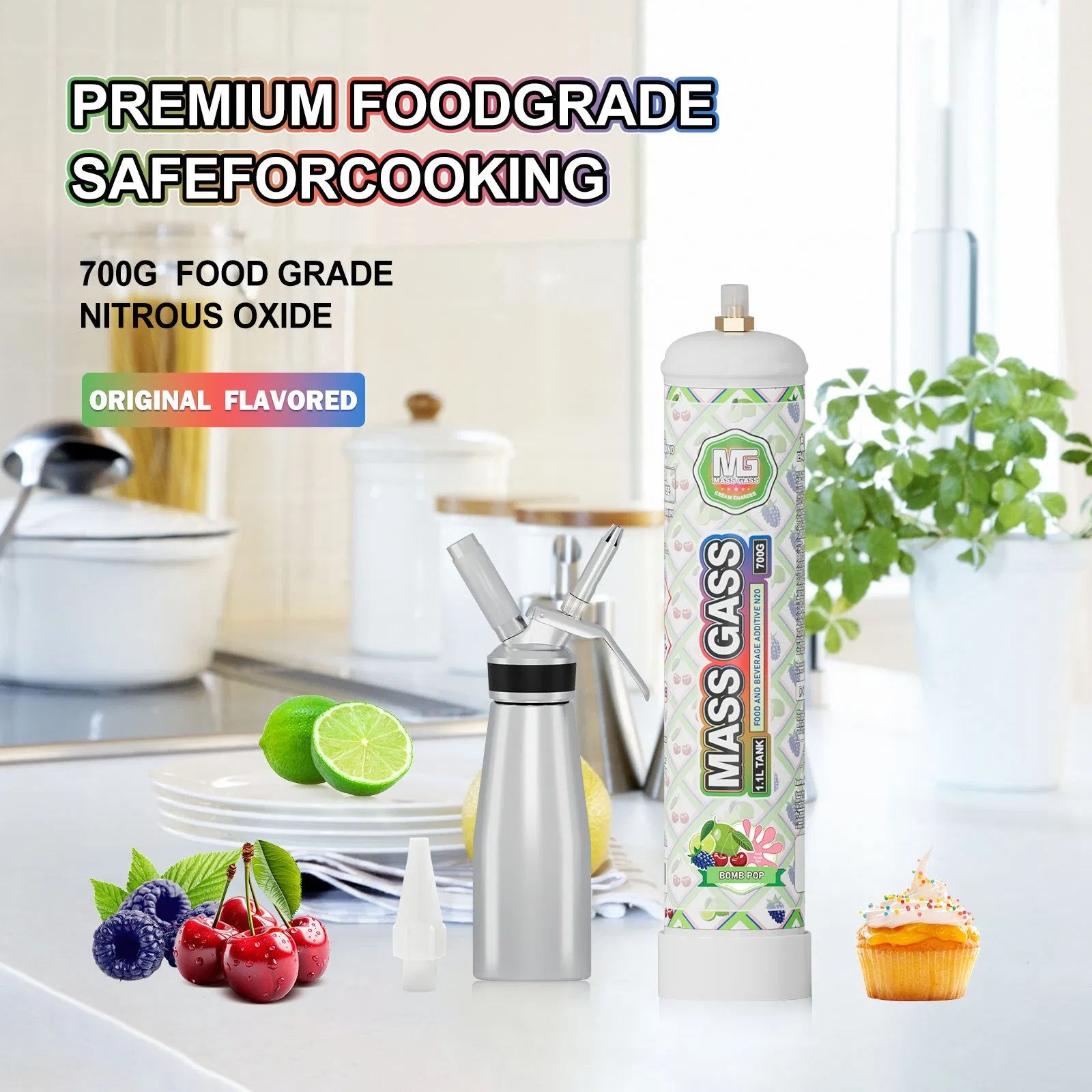 1.1L Nitrous Oxide Gas Cylinder Un1070 Bulk Buy 740g N2o Gas Cartridge Whip Cream Charger