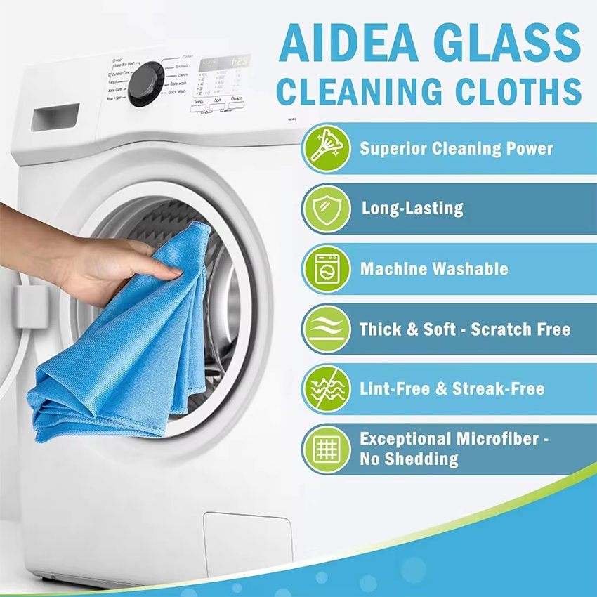 Blue Car Window Glass Cleaning Microfiber Cloth, 16"X16" (40X40cm) , Lint-Free, Streak-Free