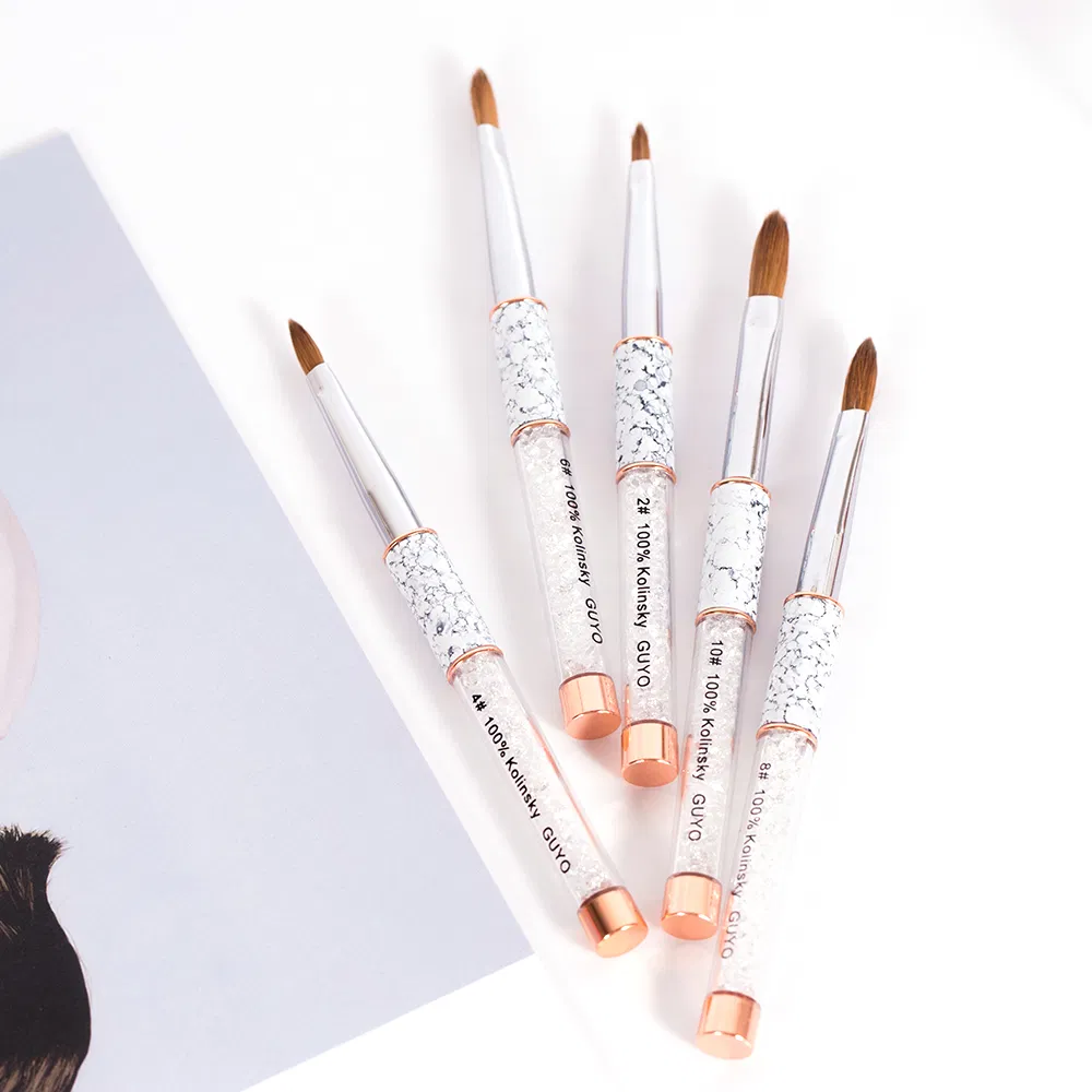 Guyo White Rhinestone Handle Nail Brush with Marbling