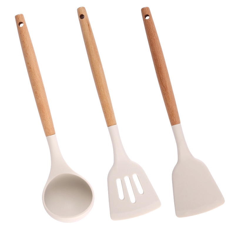 3 PCS Non Stick Silicone Kitchenware Set Food Grade Cooking Set Spatula Slotted Scoop Spoon