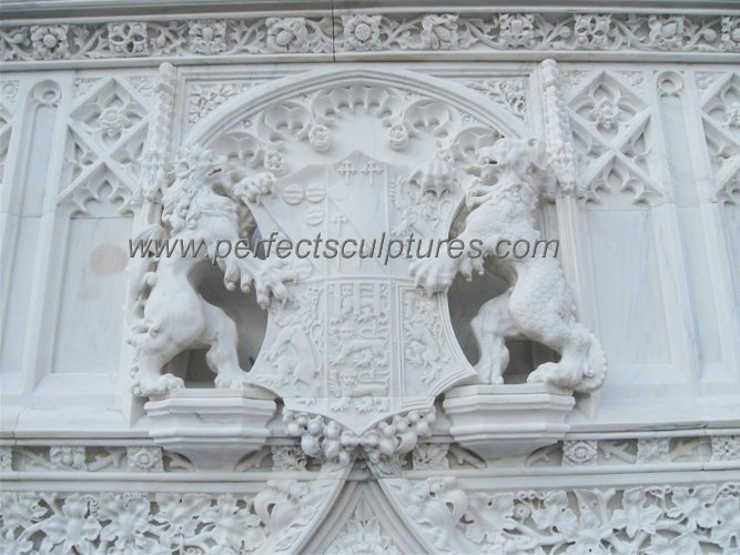 Luxurious White Stone Marble Fireplace Surround with Antique Double Over Mantel (QY-LS825)