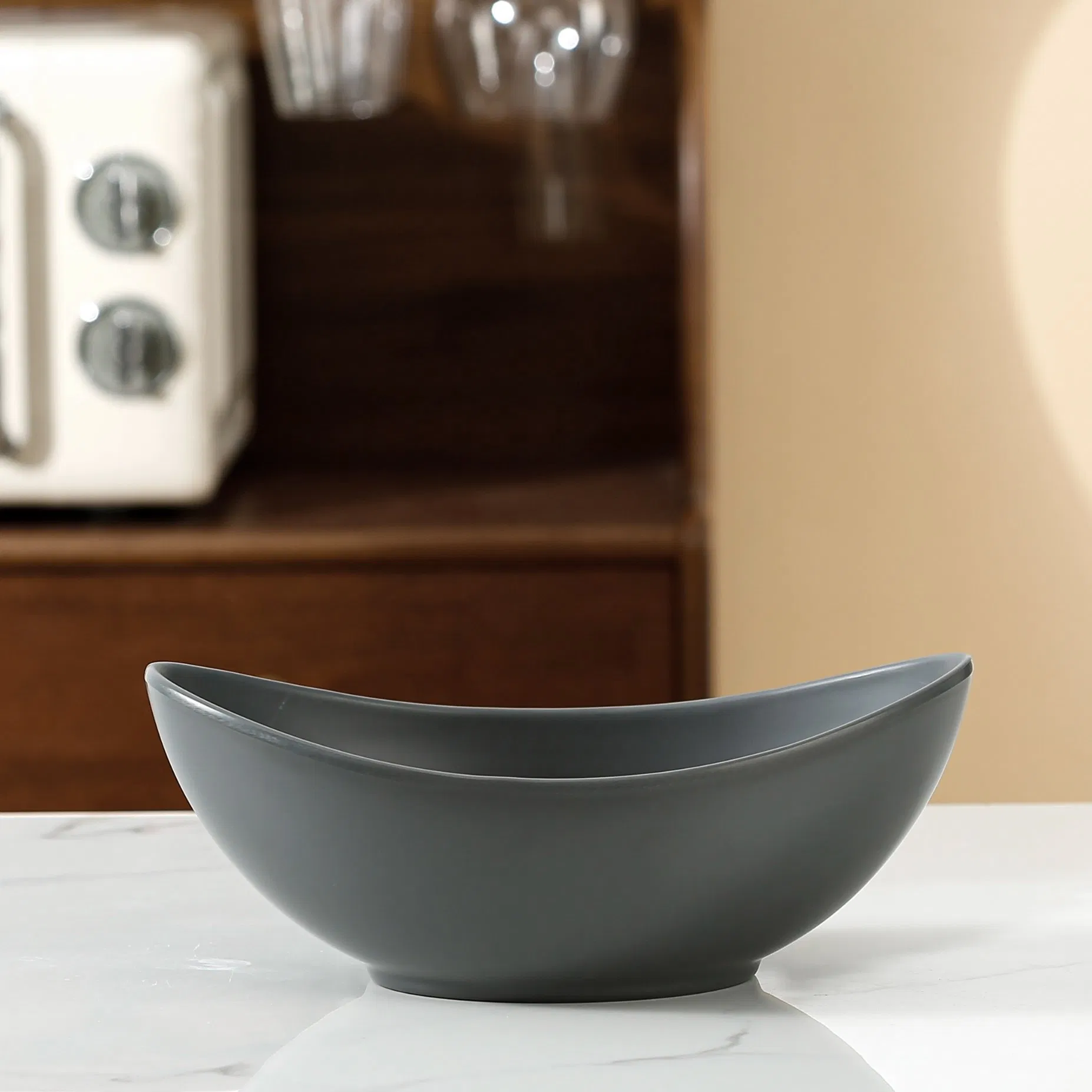 White Melamine Kanoo Bowl Modern Nordic Oval Shaped Plastic Bowl Double Color Ice Cream Fruit Melamine Oval Bowl