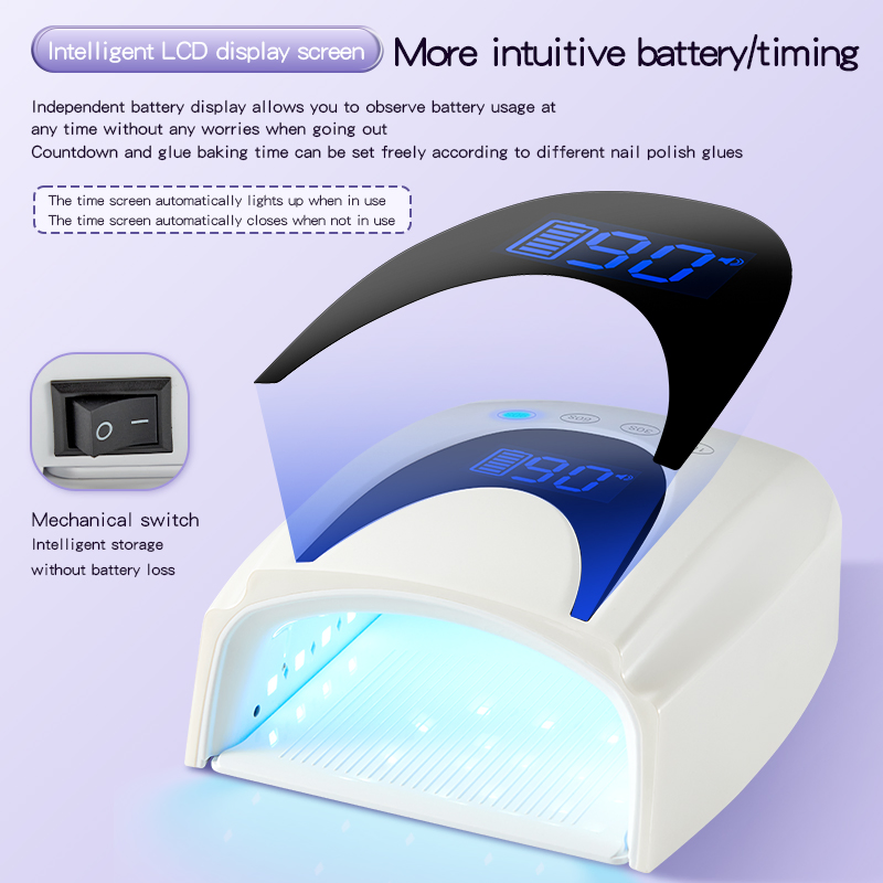 72W LED Nail Lamp Rechargeable Cordless Extension Nails Gel Polish LED Light for Salon Manicure Home Use