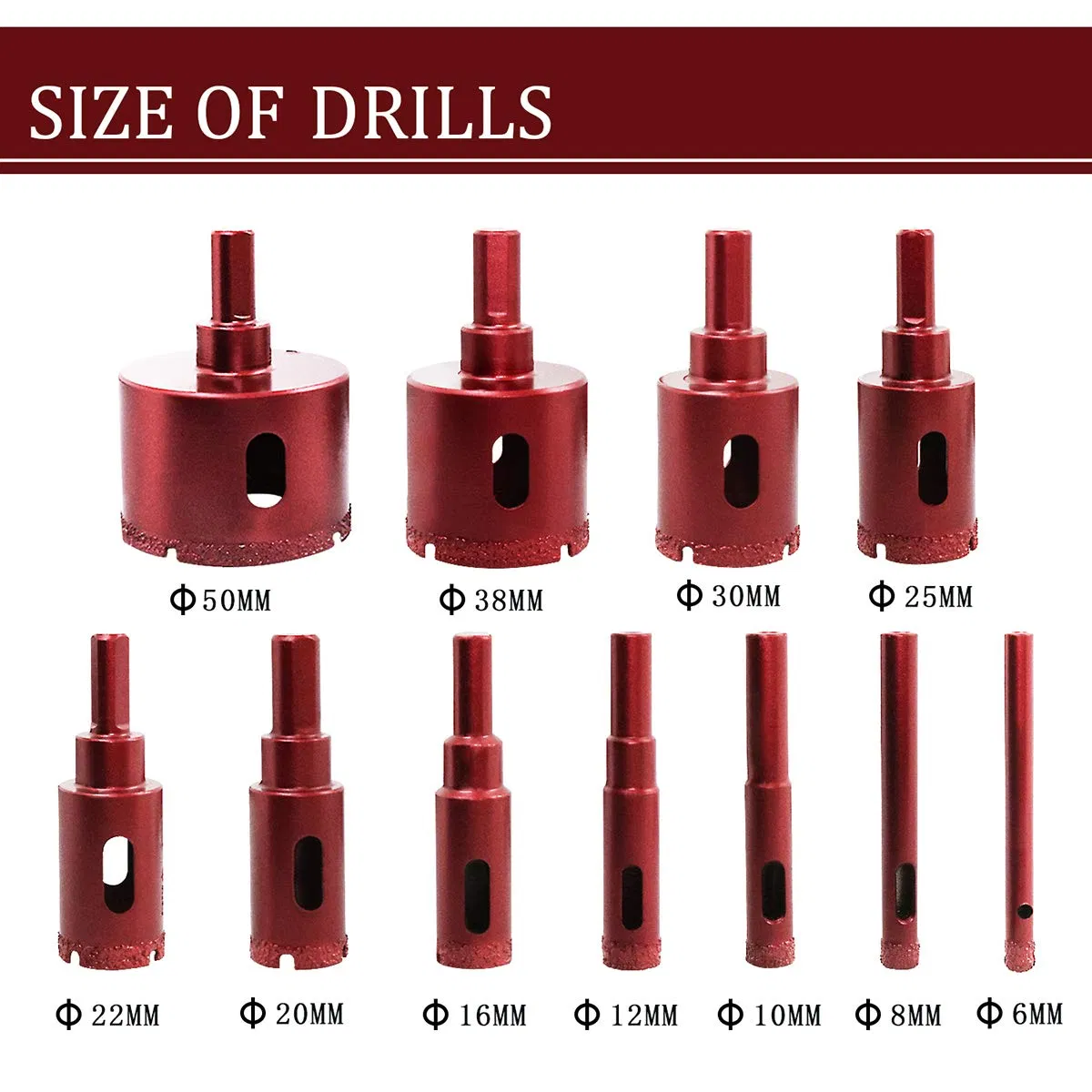 Diamond Drill Bit Brazed Core Hole Saws, Performance Hollow Hole Cutter for Glass/Tile/Granite/Marble/Porcelain