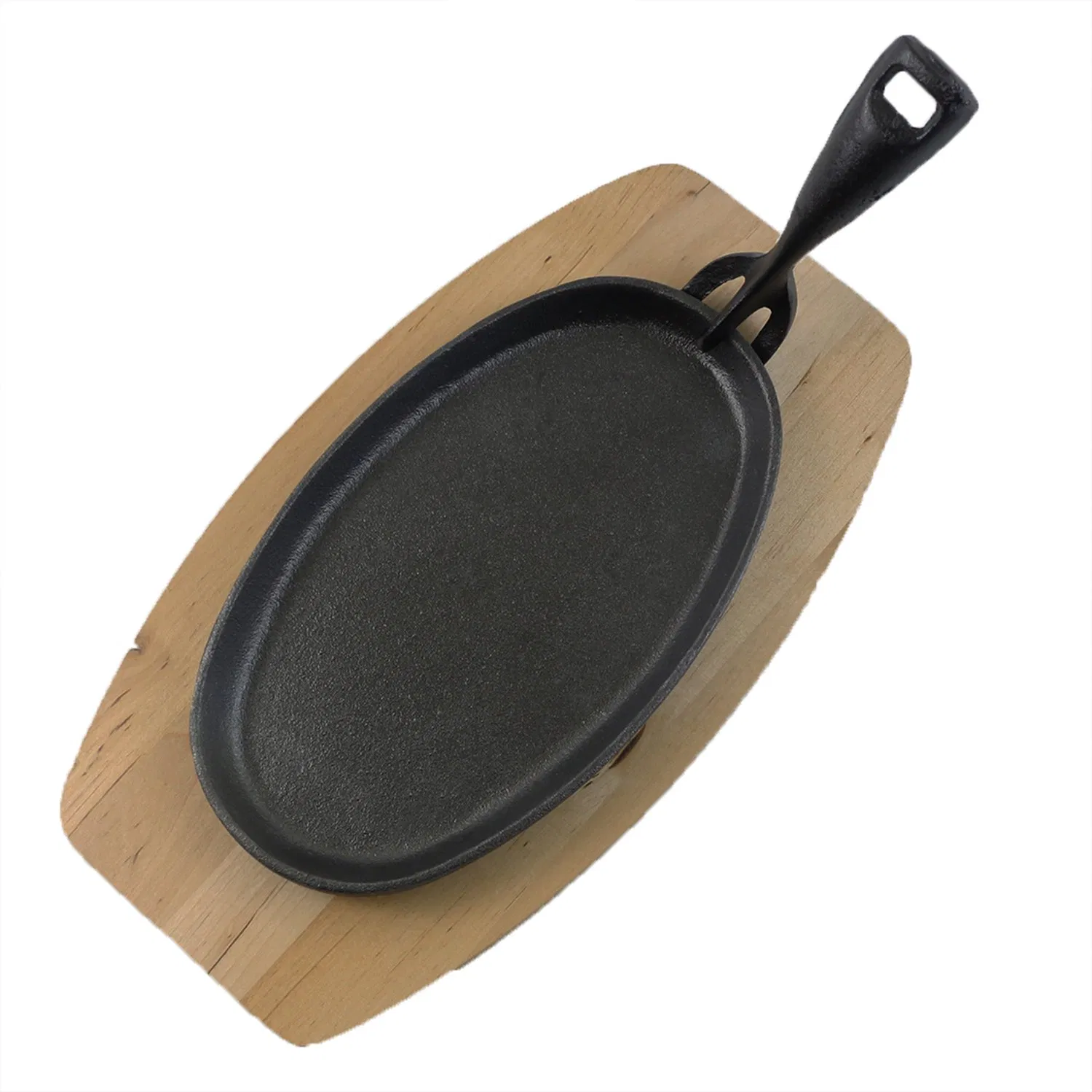 Чугунная овальная сковорода с деревянным подносом