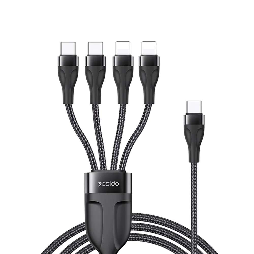 Yesido Ca110 4 in 1 Charging Cord Type-C to Type-C*2+Lightning*2 Nylon Braided Cell Phone Cable