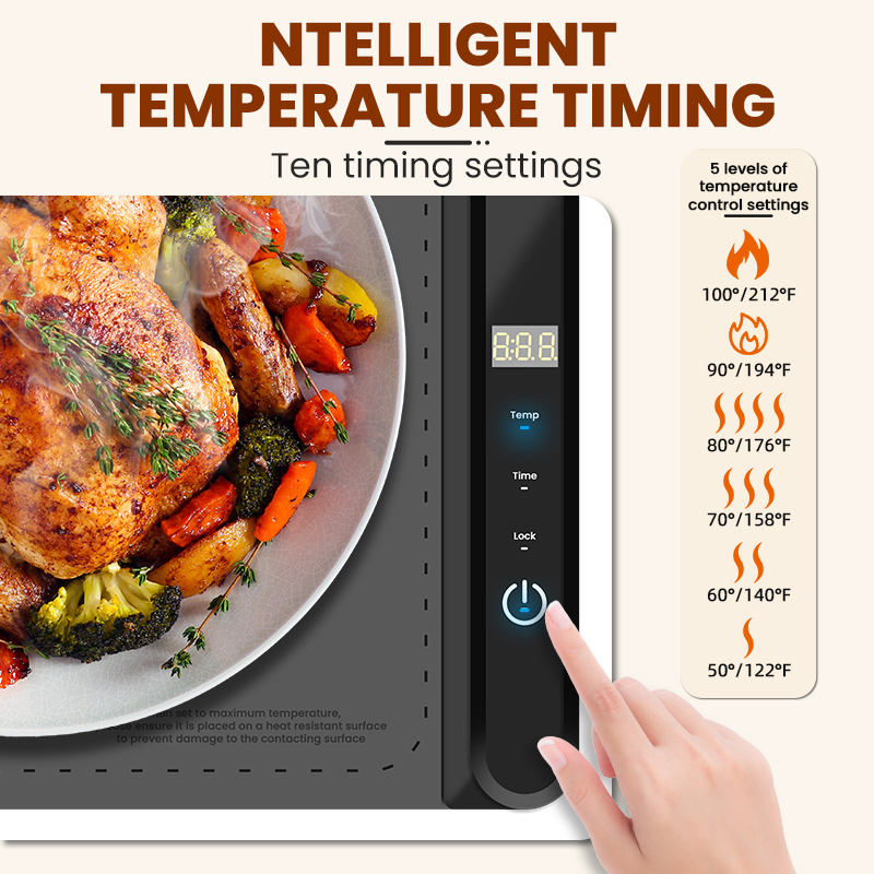 Foldable Food Warmer Dishes Warming Mat with 9 Time Modes