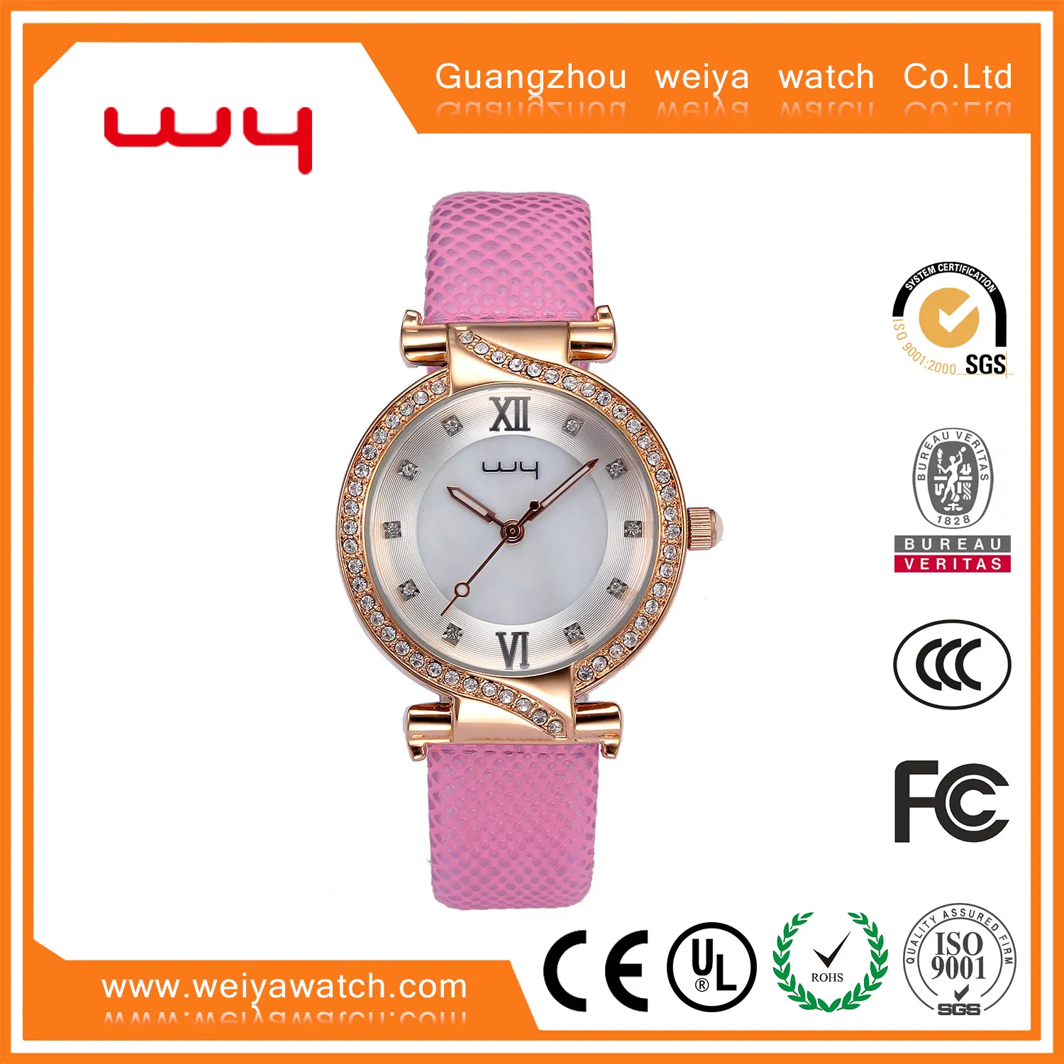 Fashion Custom Genuine Leather Quartz Swiss Wrist Ladies Watch (WY-034)
