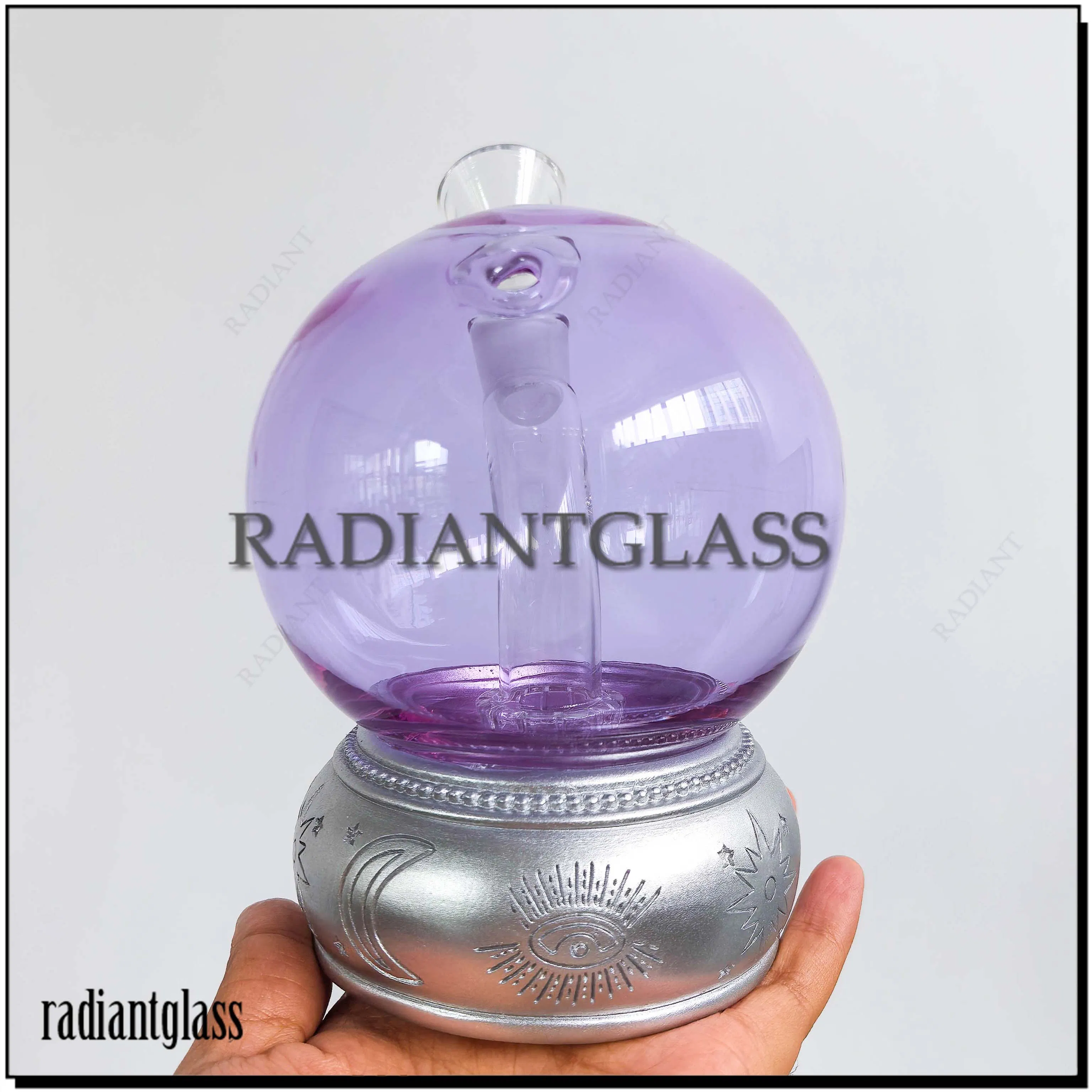 Purple Pink Crystal Ball Glass Water Pipe Moon and Stars Base Good Quality Wholesale Glass Smoking Pipe with Fast Shipping