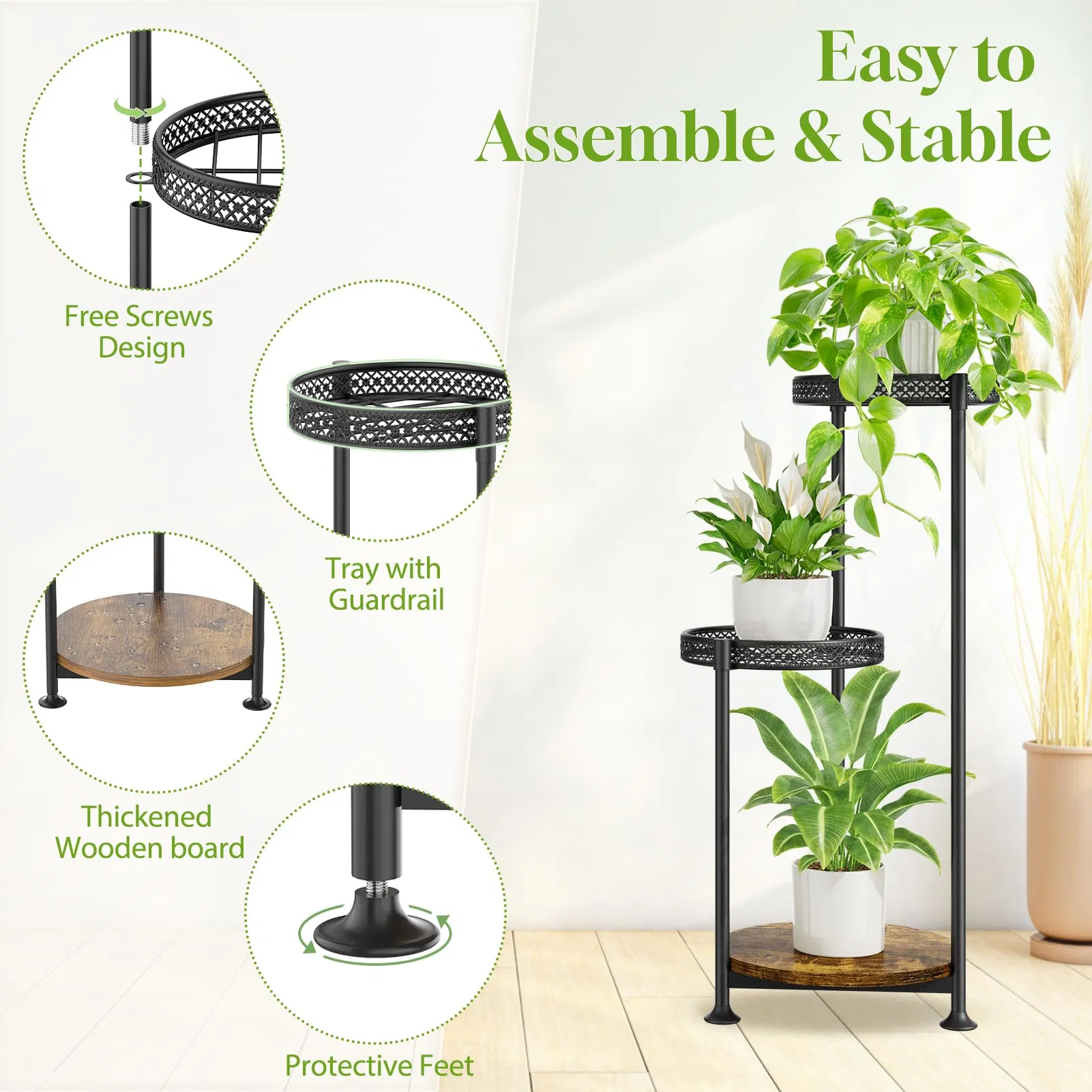 Plant Stand Indoor Outdoor Clearance, 3 Tier Metal Corner Plant Stands Shelf Holder, Tierd Stand Flower Shelf Display Rack for Living Room Balcony Garden