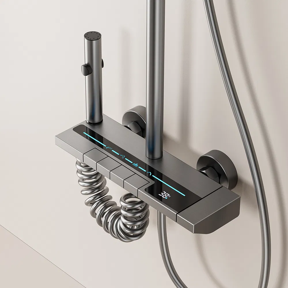 Shower Set Gray Bathroom Digital Display Faucet Shower System Set Bathtub Hot and Cold 4 Functions Tap Shower Set