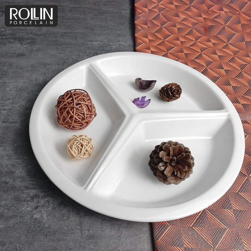 Mutil-Specification Porcelain Plate 3 in 1 Round Divided Plate