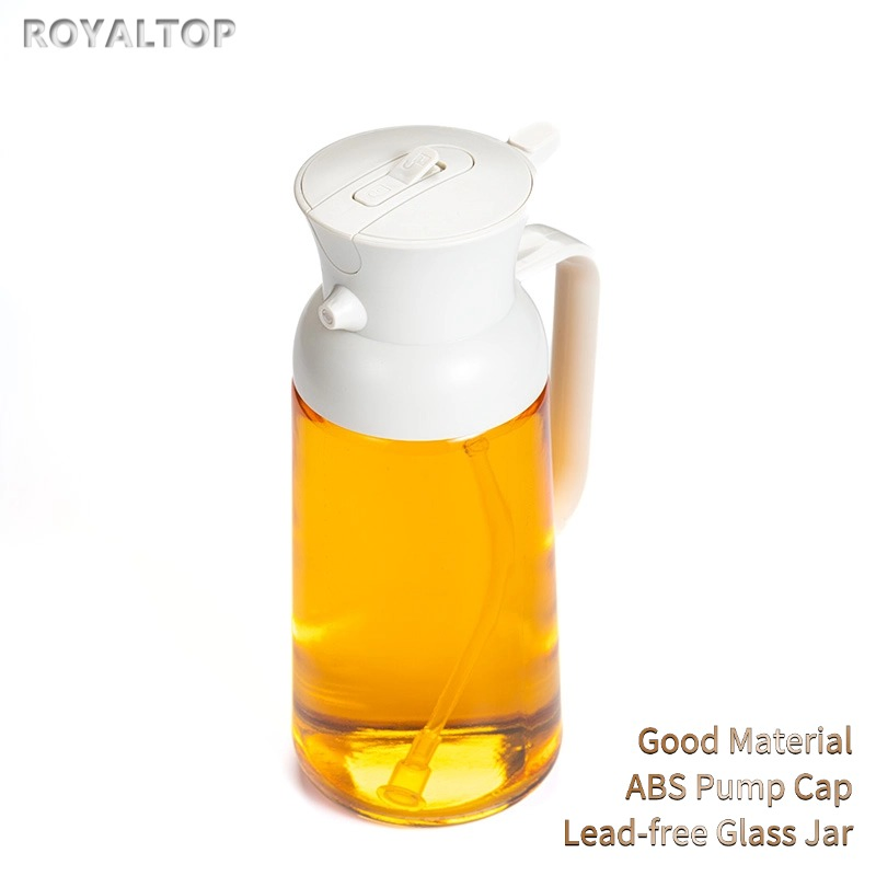 Kitchen Non-Drip 550ml Glass Bottle Cooking Oil Dispenser 2 in 1 Spray Olive Oil Sprayer with Green ABS Pump Cap