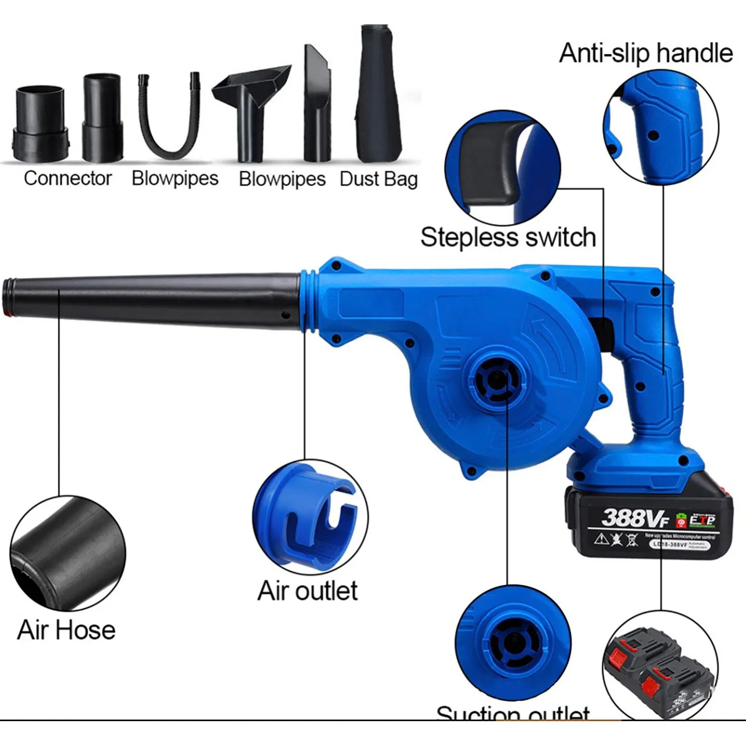 China Supplier 600 Cfm 21V Cordless Blower for Heavy Duty Construction Site Applications