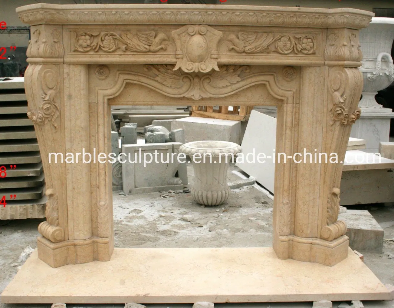 Home Decoration Stone Statue Sculpture Middle Marble Fireplace (SYMF-042)