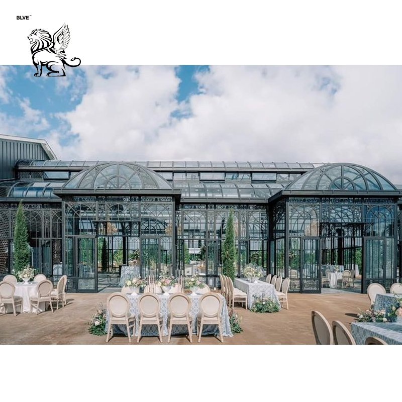 Custom 100m*20m*H8m Outdoor Large Metal Steel Vegetable Shed Flower Pergola Glass Greenhouse Wrought Iron Wedding Sunroom