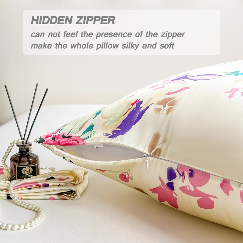 6A Grade Mulberry Silk Pillowcase for Hair and Skin Soft Cooling Both Sides Natural Slip Silk, Floral Print with Zipper