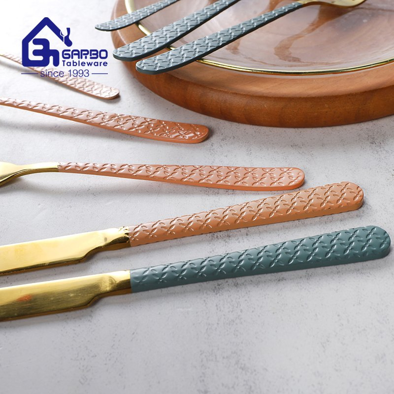 Golden Rose Dinner Knife Set Stainless Steel Table Knives Customized Cutlery Set Flatware Colored Stainless Steel Knives with Pink Handle