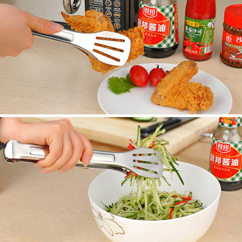 Stainless Steel Food Tongs with Anti-Heat Slotted Design for Easy Draining