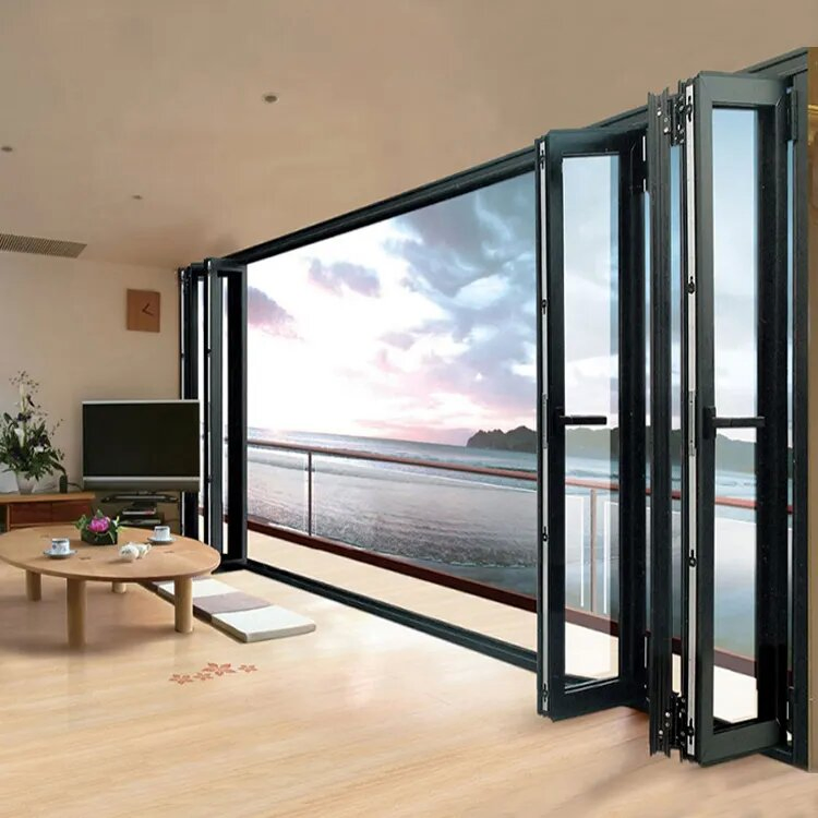 Aluminum Bi-Fold Sliding Door Water Proof Double Glazing Lowe Patio Sunroom Aluminum Exterior Folding Doors