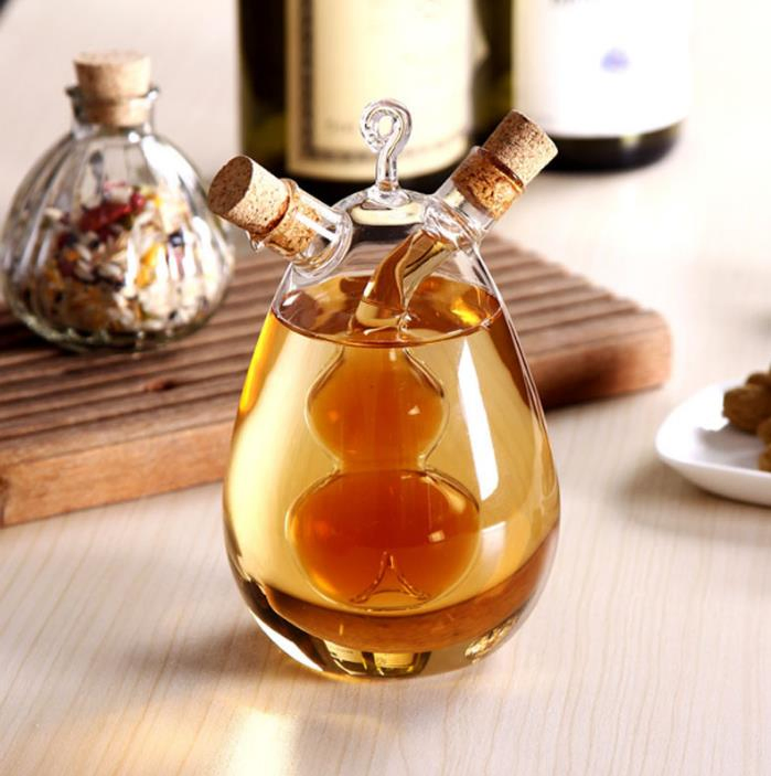 Kitchen Glassware Supply 2-Outlet Round Borosilicate Glass Olive Oil Jar Vinegar Bottle Pot Kitchen Sauce Dispenser