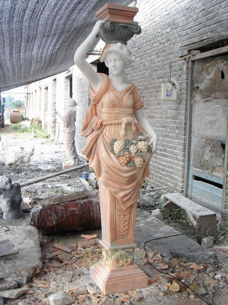 Outdoor Garden Decoration Stone Natural White Marble Statue Column