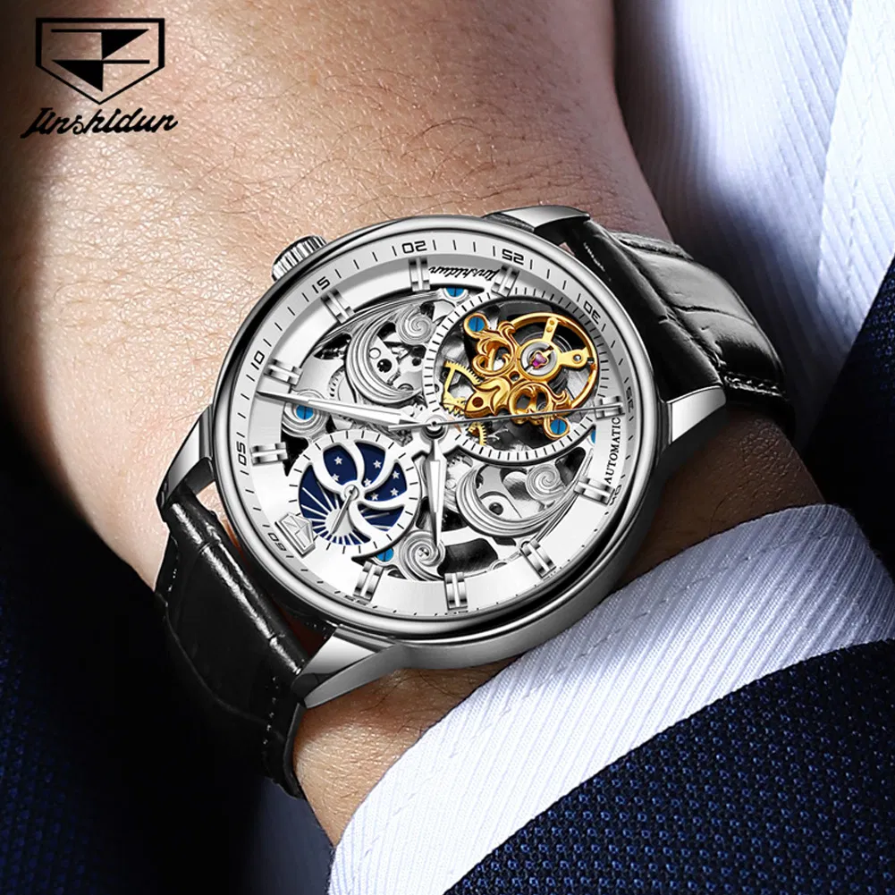 Stock Jsdun 8922 OEM Custom Leather Belt Male Moon Phase Square Tourbillon Watch Men Wrist Luxury Brand Automatic Movement Watch