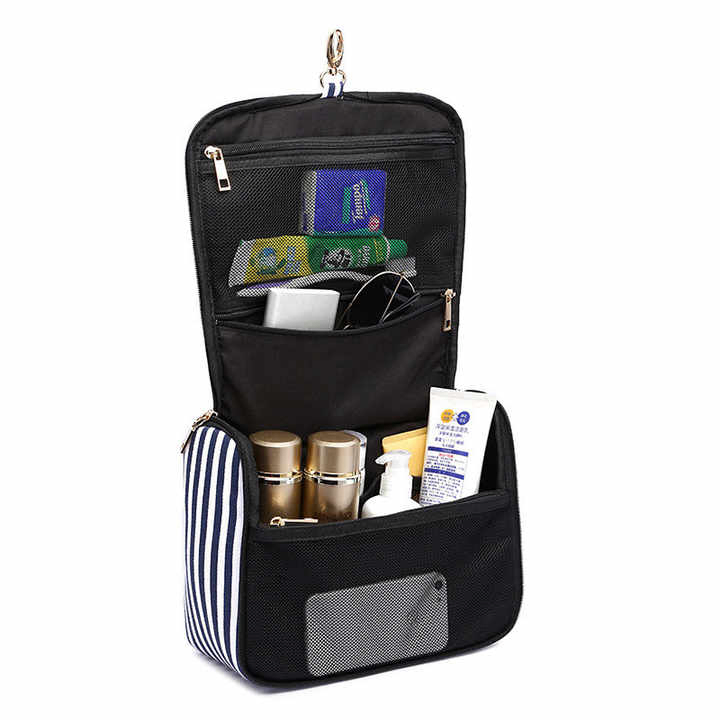 Customized Stripe Hand Canvas Waterproof Hanging Make up Organizer Bag